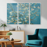 65607-MGV-FC-48X32-3P_White-Almond Blossom Wall Art – Van Gogh Blue Floral Canvas Print, Elegant Impressionist Painting Decor for Living Room, Bedroom or