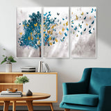 37564-MGV-CV-36X24-Butterfly Tree Wall Art – Modern Nature Canvas Print with Blue and Golden Butterflies, Elegant Decorative Painting for Living Room