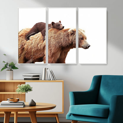 76943-MGV-CV-36X24-Mom Bear Wall Art Canvas Print, Framed Bear Photography Art Picture Print, Rustic Bear and Cub Perfect Rustic Farmhouse Decor