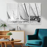 Boat-1-MGV-CV-36X24-Sailboat Racing Wall Art – Nautical Black and White Canvas Print, Ocean Adventure Decor for Office, Living Room or Bedroom