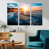 26494-MGV-CV-36X24-Ocean Sunset Wall Art – Scenic Beach Canvas Print with Waves and Mountains, Coastal Seascape Photography for Living Room, Bedroom