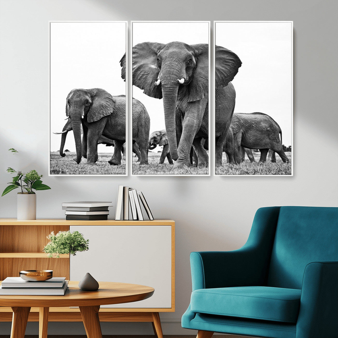 91685-MGV-CV-36X24-Elephant Herd Wall Art – Black and White Safari Canvas Print, African Wildlife Photography Decor for Living Room, Office or