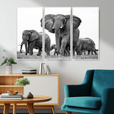 91685-MGV-CV-36X24-Elephant Herd Wall Art – Black and White Safari Canvas Print, African Wildlife Photography Decor for Living Room, Office or
