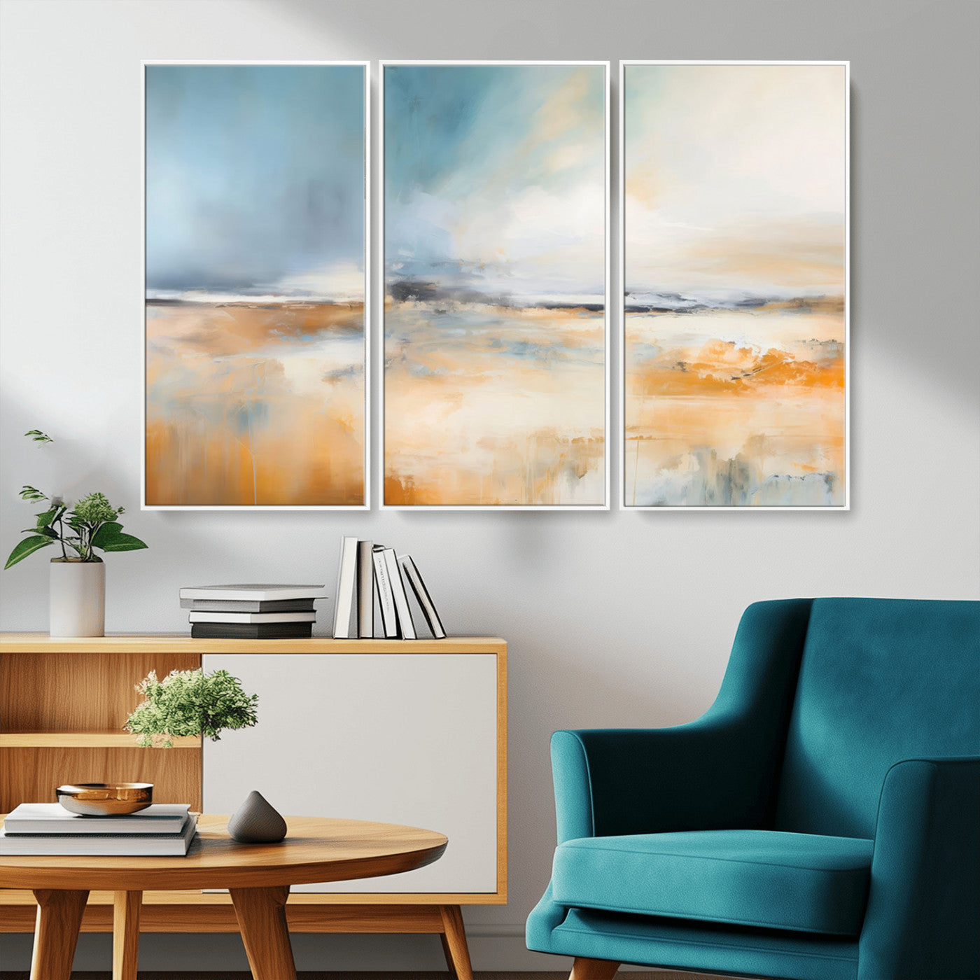 92764-MGV-CV-36X24-Abstract Landscape Wall Art – Modern Blue and Orange Canvas Print, Large Minimalist Painting for Living Room, Bedroom, Office or