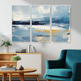 19746-MGV-FC-48X32-3P_White-Abstract Ocean Wall Art – Modern Coastal Canvas Print with Blue, White and Gold Textures, Contemporary Seascape Painting for