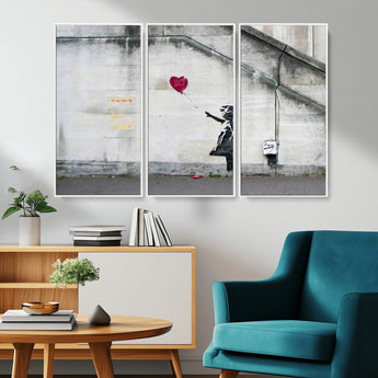 50559-MGV-CV-36X24-Banksy Girl with Balloon Wall Art – Famous Street Graffiti Canvas Print, Modern Urban Artwork for Living Room, Bedroom or Office