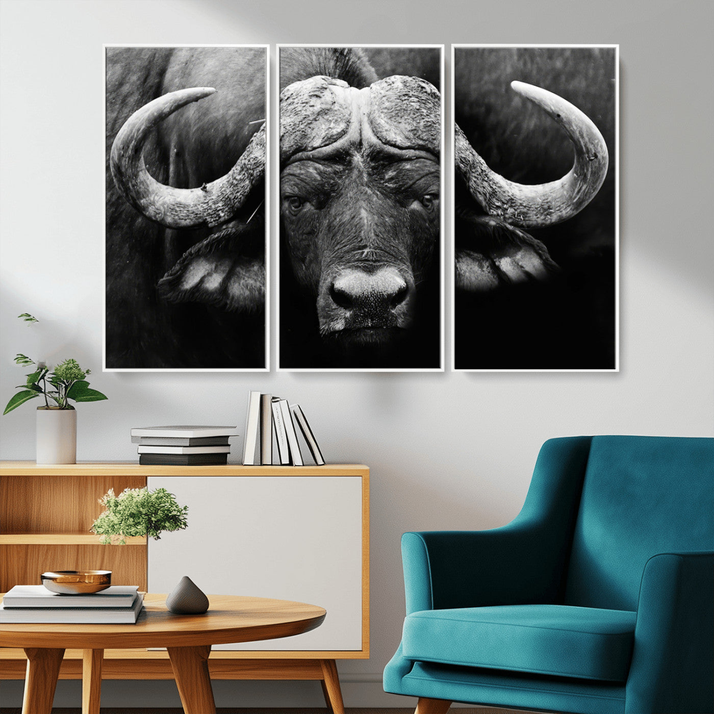 75273-MGV-CV-36X24-Buffalo Wall Art – Black and White African Buffalo Canvas Print, Rustic Wildlife Animal Artwork for Farmhouse, Living Room,