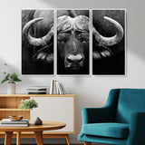 75273-MGV-CV-36X24-Buffalo Wall Art – Black and White African Buffalo Canvas Print, Rustic Wildlife Animal Artwork for Farmhouse, Living Room,