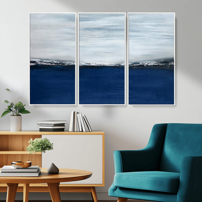 62197-MGV-CV-36X24-Abstract Ocean Wall Art – Minimalist Blue and White Canvas Print, Modern Coastal Seascape Painting for Bedroom, Living Room or