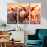 68253-MGV-CV-36X24-Highland Cow Wall Art – Rustic Farmhouse Cattle Canvas Print, Frosty Sunset Animal Artwork for Living Room, Bedroom or Country