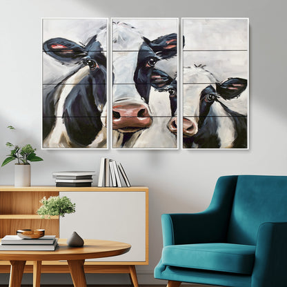 28934-MGV-CV-36X24-Farmhouse Cow Wall Art – Rustic Black and White Dairy Cattle Canvas Print, Country Barn Animal Painting for Kitchen, Living Room