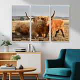 53461-MGV-FC-48X32-3P_White-Highland Cow Family Wall Art – Rustic Farmhouse Animal Canvas Print, Country Decor for Living Room, Bedroom or Office, Calf and