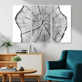 98709-MGV-CV-36X24-Tree Ring Wall Art – Black and White Canvas Print Rustic Wood Cross Section, Minimal Nature Inspired Decor for Living Room,
