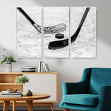 82900-MGV-CV-36X24-Hockey Wall Art – Black and White Canvas Print Ice Rink Sticks Puck Sports Photography, Modern Decor for Game Room, Man Cave,