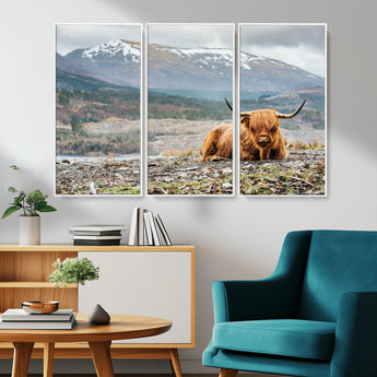 80252-MGV-CV-36X24-Scottish Cow Wall Art Canvas Print, Framed Highland Cow Art Picture Print, Highland Cattle Perfect Rustic Farmhouse Decor Artwork