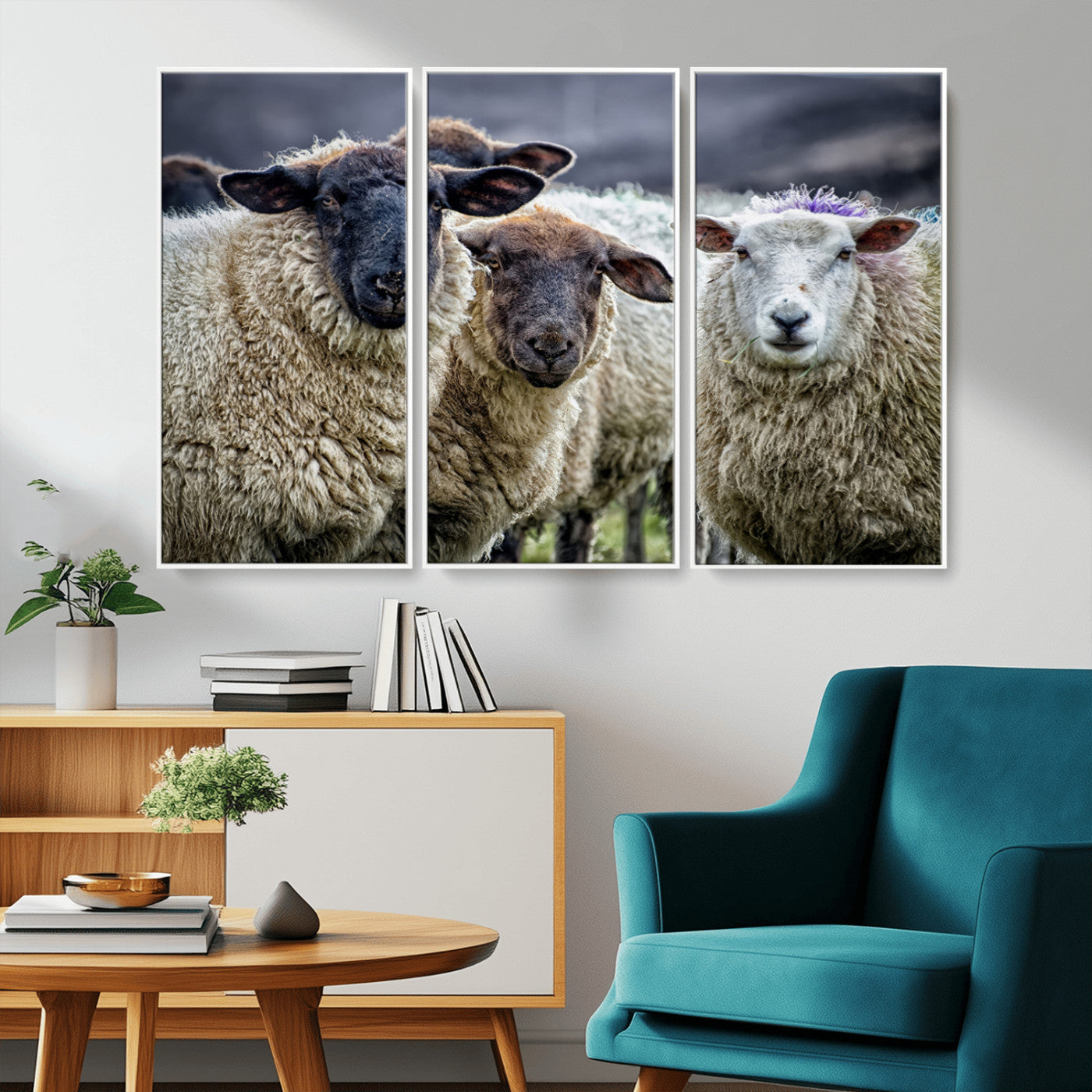 18418-MGV-CV-36X24-Sheep Wall Art Canvas Print, Framed Farmhouse Sheep Art Picture Print, Sheep Herd Perfect Rustic Farmhouse Decor Artwork