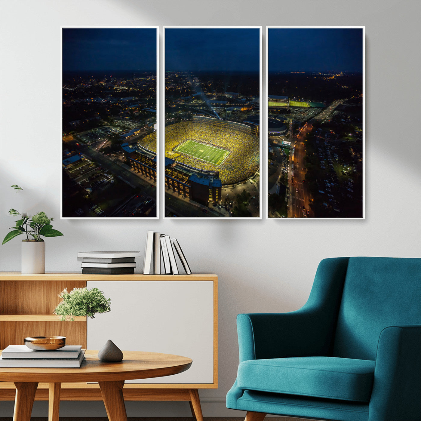 33588-MGV-CV-36X24-Football Stadium Wall Art – Aerial Night Game Canvas Print Packed Field City Lights, Sports Photography Decor for Game Room, Man