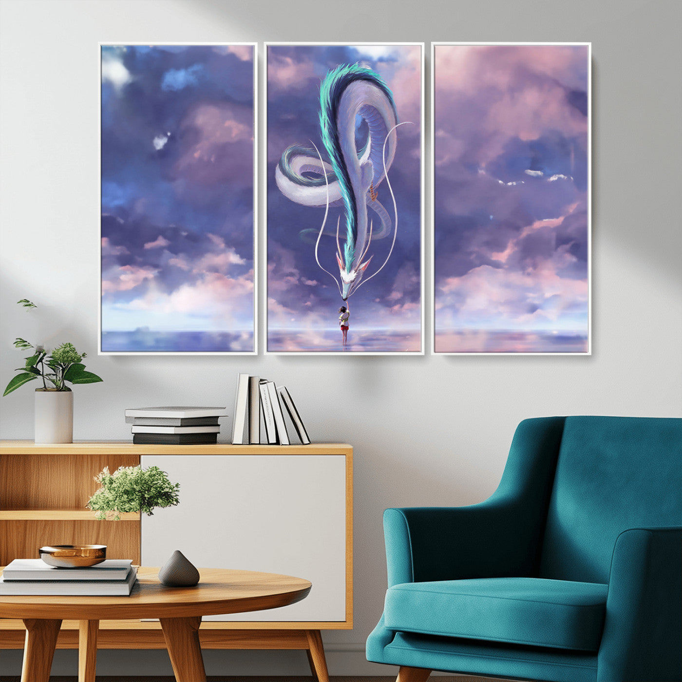 66864-MGV-CV-36X24-Fantasy Dragon Wall Art – Mystical Canvas Print Girl and Sky Serpent Dreamlike Clouds, Magical Anime Inspired Decor for Living