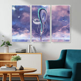 66864-MGV-CV-36X24-Fantasy Dragon Wall Art – Mystical Canvas Print Girl and Sky Serpent Dreamlike Clouds, Magical Anime Inspired Decor for Living