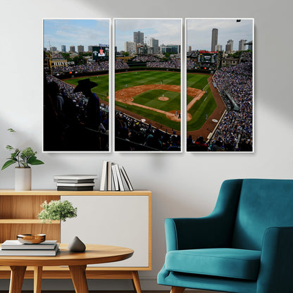 34859-MGV-CV-36X24-Wrigley Field Wall Art Canvas Print, Framed Chicago Cubs Stadium Art Picture Print, Wrigley Stadium Field Perfect Sport Room Decor