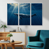 18052-MGV-CV-36X24-Whale Wall Art – Majestic Ocean Canvas Print Marine Life Underwater Sunlight Scene, Nautical Coastal Decor for Living Room,