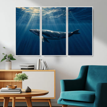 18052-MGV-CV-36X24-Whale Wall Art – Majestic Ocean Canvas Print Marine Life Underwater Sunlight Scene, Nautical Coastal Decor for Living Room,