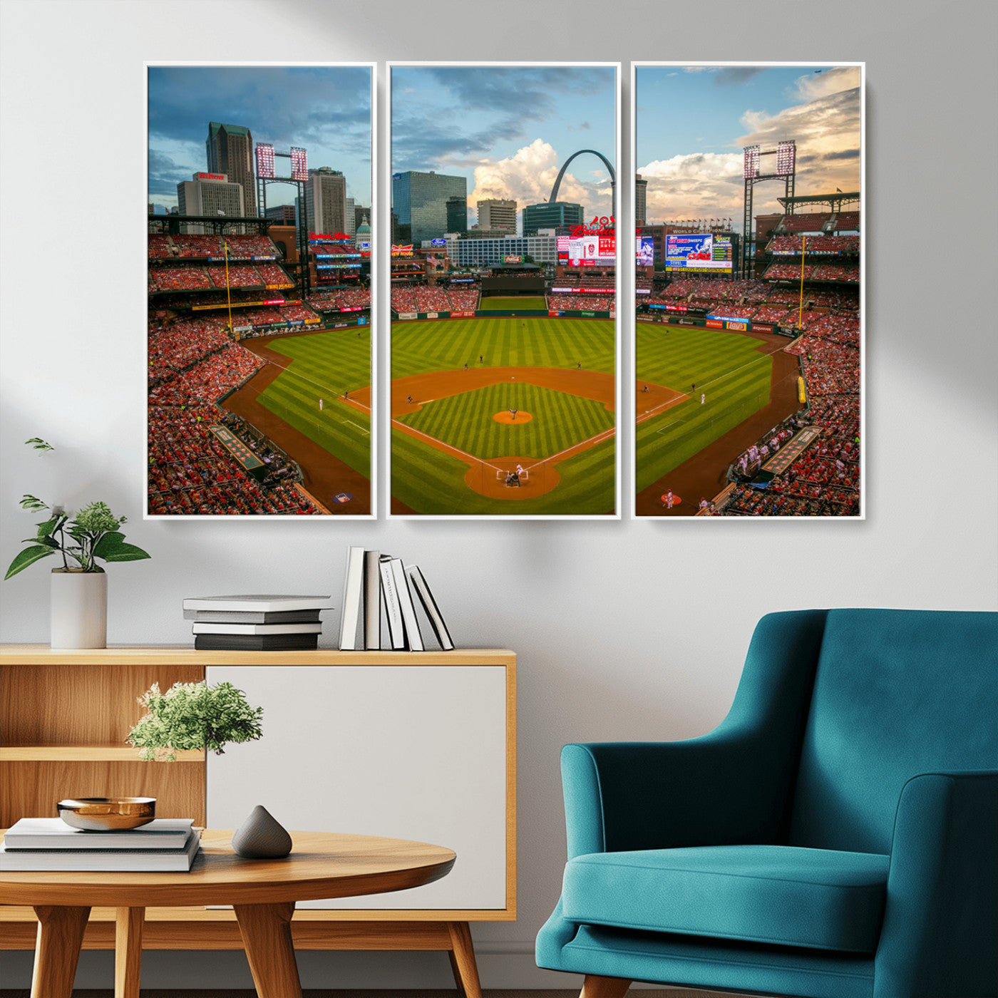 91908-MGV-CV-36X24-Baseball Stadium Wall Art – Canvas Print Game Day Field City Skyline Iconic Arch Scene Sports Photography, Decor for Game Room,