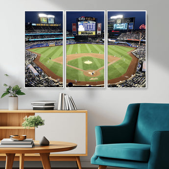 87666-MGV-CV-36X24-City Field Stadium Wall Art Canvas Print, Framed New York Stadium Art Picture Print, Citi Field Stadium Perfect Sport Room Decor