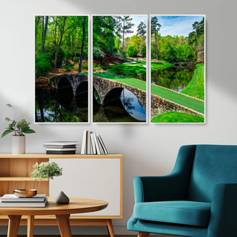 57655-MGV-CV-36X24-Golf Course Wall Art – Canvas Print Scenic Green Fairway Stone Bridge Water Reflection Landscape, Classic Sports Decor for Office,