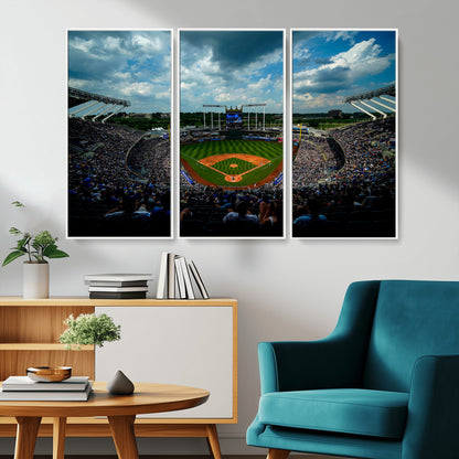 37127-MGV-CV-36X24-Kauffman Stadium Wall Art Canvas Print, Framed Kansas City Royals Field Art Picture Print, Baseball Stadium Perfect Sport Room