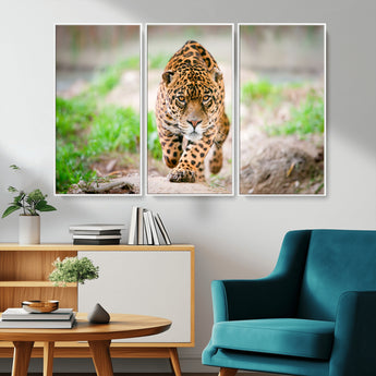 75066-MGV-CV-36X24-Leopard Wall Art Canvas Print, Framed Wild Animal Art Picture Print, Blue Eye Leopard Perfect Wild Minimal Decor Artwork