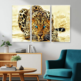 45281-MGV-CV-36X24-Blue Eye Leopard Wall Art Canvas Print, Framed Leopard Painting Art Picture Print, Big Cat Perfect Safari Wildlife Decor Artwork
