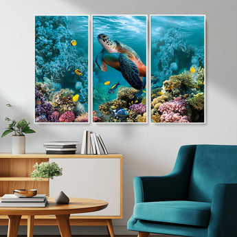 38661-MGV-CV-36X24-Sea Turtle Wall Art Canvas Print, Framed Ocean Wildlife Art Picture Print, Turtle Perfect Coastal Nature Decor Artwork