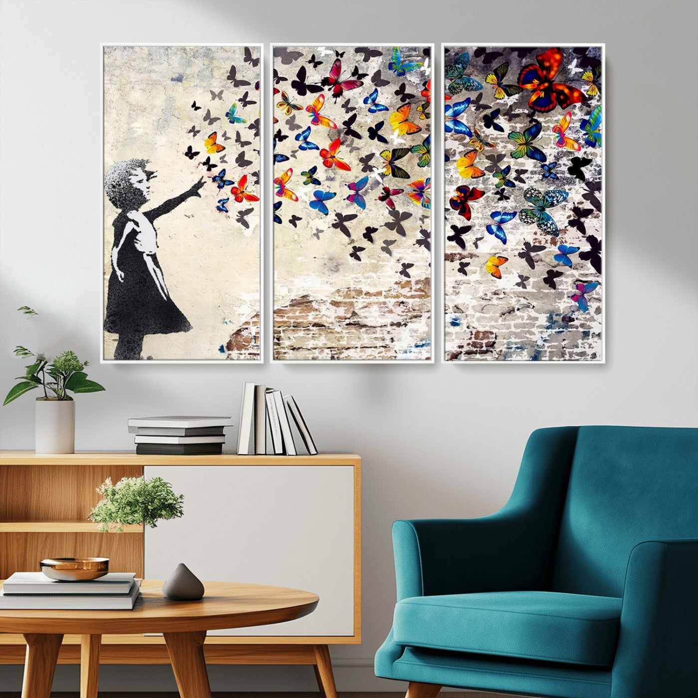 97895-MGV-CV-36X24-Girl with Butterflies Wall Art – Colorful Street Art Style Canvas Print, Modern Graffiti-Inspired Butterfly Artwork for Living