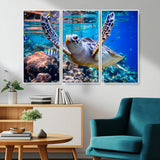 12683-MGV-CV-36X24-Sea Turtle Wall Art – Graceful Ocean Canvas Print with Coral Reef and Tropical Fish, Coastal Marine Life Decor for Beach House,