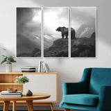 49504-MGV-CV-36X24-Black and White Grizzly Bear Wall Art – Wilderness Wildlife Painting, Rustic Mountain Cabin Decor, Monochrome Animal Print for
