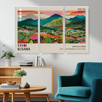 54215-MGV-FC-48X32-3P_White-Yayoi Kusama Wall Art – Panoramic Japanese Landscape Canvas Print, Modern Abstract Nature Decor for Office, Bedroom or Living Room