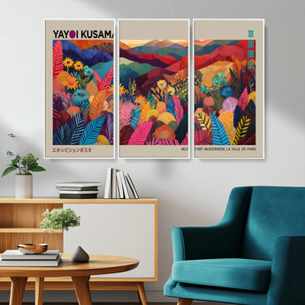 70959-MGV-CV-36X24-Yayoi Kusama Inspired Wall Art – Bold Floral Landscape Canvas Print, Vibrant Modern Abstract Poster for Living Room, Bedroom, or