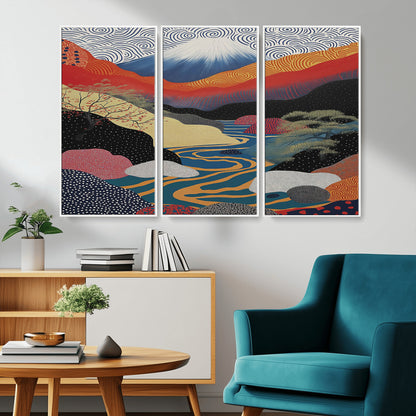 32131-MGV-CV-36X24-Japanese Mount Fuji Wall Art – Abstract Landscape Canvas Print with Swirling Sky & River, Modern Minimalist Asian Inspired Poster