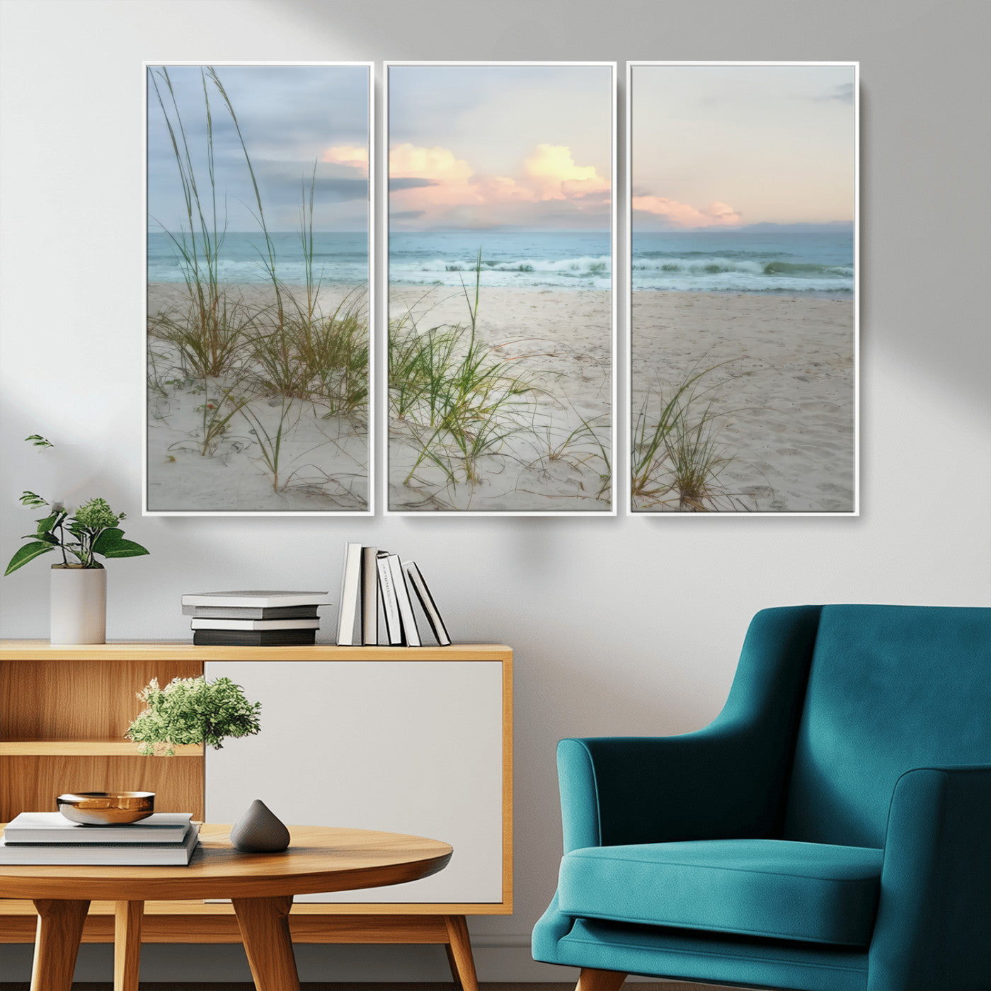 Test1001-MGV-CV-36X24-Coastal Beach Wall Art – Panoramic Ocean Waves and Sandy Dunes Canvas Print, Serene Seascape with Sea Oats for Relaxing Home or