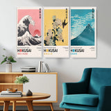 Katsushika-MGV-CV-36X24-Katsushika Hokusai Wall Art Set – The Great Wave, Hydrangea and Swallow, Fine Wind Canvas Prints, Japanese Ukiyo e Style Home and