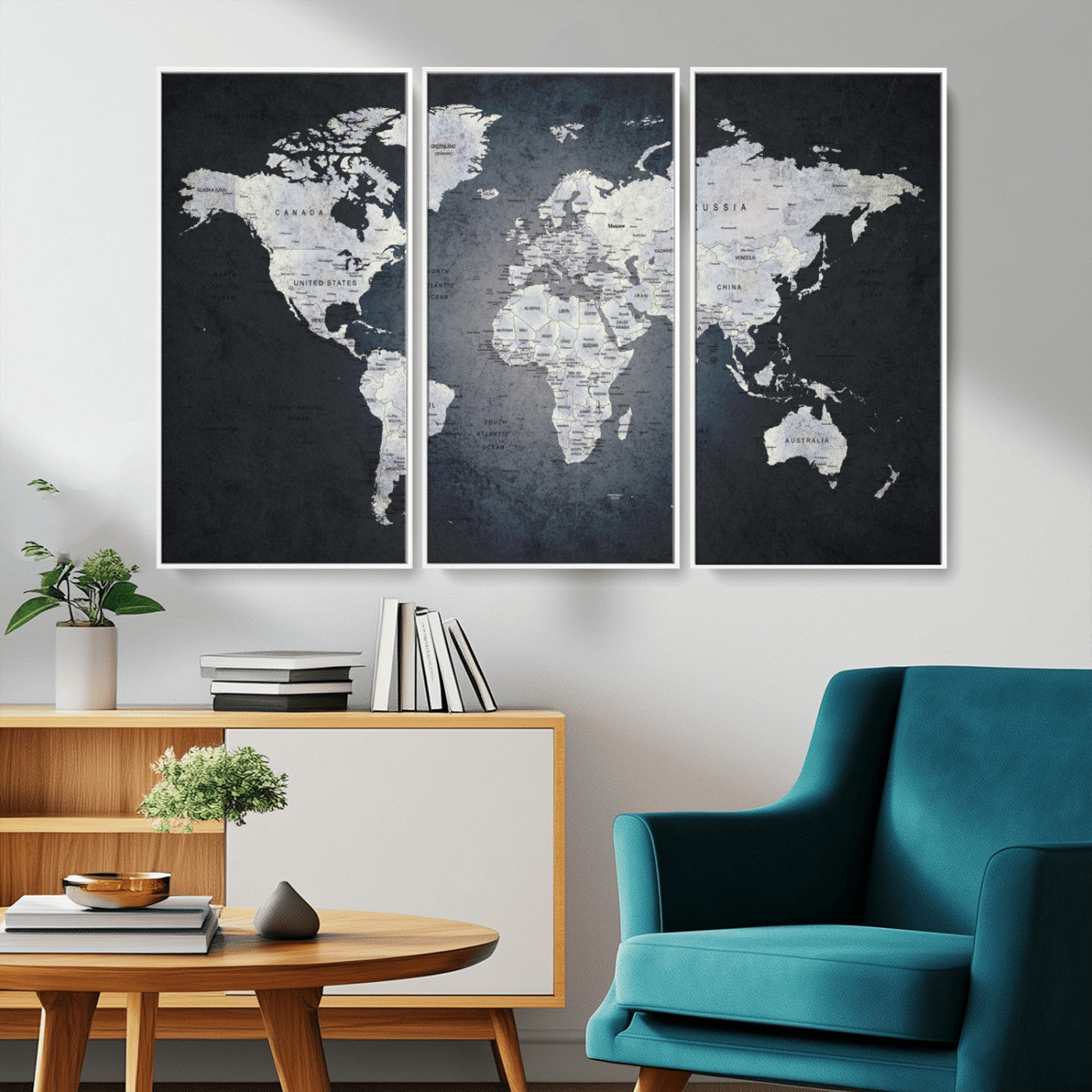 19124-MGV-CV-36X24-Modern World Map Wall Art – Black and White Canvas Print, Minimalist Global Map Decor for Office, Study, Bedroom or Living Room