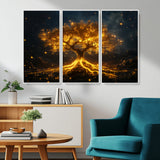 60194-MGV-CV-36X24-Glowing Tree Wall Art – Golden Roots Fantasy Canvas Print, Mystical Illuminated Tree Painting Poster for Living Room, Bedroom,