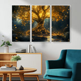 92739-MGV-CV-36X24-Glowing Tree Wall Art – Enchanted Golden Forest Canvas Print, Mystical Illuminated Nature Painting Poster for Living Room,
