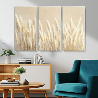 81444-MGV-CV-36X24-Pampas Grass Wall Art Canvas Print, Framed Beige Pampas Grass Art Picture Print, Minimalist Beige Perfect Minimalist Nature Decor