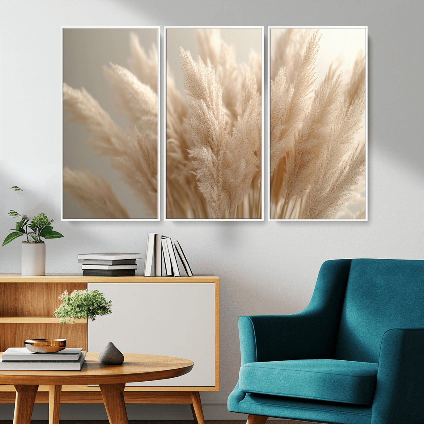 50300-MGV-CV-36X24-Pampas Grass Wall Art Canvas Print, Framed Minimalist Pampas Grass Art Picture Print, Beige Pampas Grass Perfect Minimalist Boho