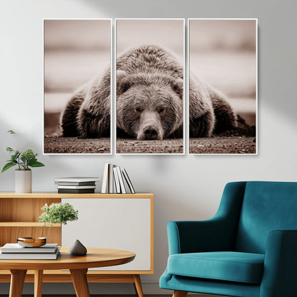 20611-MGV-CV-36X24-Grizzly Bear Wall Art – Majestic Wildlife Sepia Canvas Print, Rustic Nature Animal Artwork for Cabin, Lodge, Living Room, Bedroom,