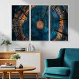 65231-MGV-CV-36X24-Blue and Gold Tree Ring Wall Art – Rustic Abstract Wood Slice Canvas Print, Modern Nature Inspired Artwork for Living Room,