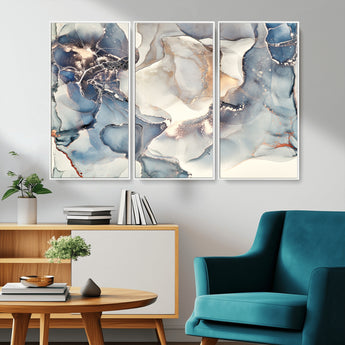 51497-MGV-CV-36X24-Abstract Blue and Gold Wall Art – Modern Fluid Ink Style Canvas Print, Elegant Contemporary Decor for Living Room, Office