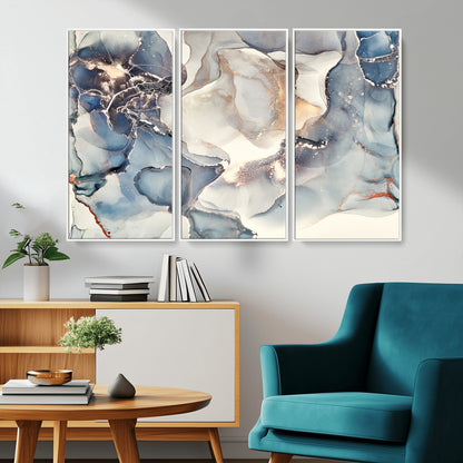 51497-MGV-CV-36X24-Abstract Blue and Gold Wall Art – Modern Fluid Ink Style Canvas Print, Elegant Contemporary Decor for Living Room, Office